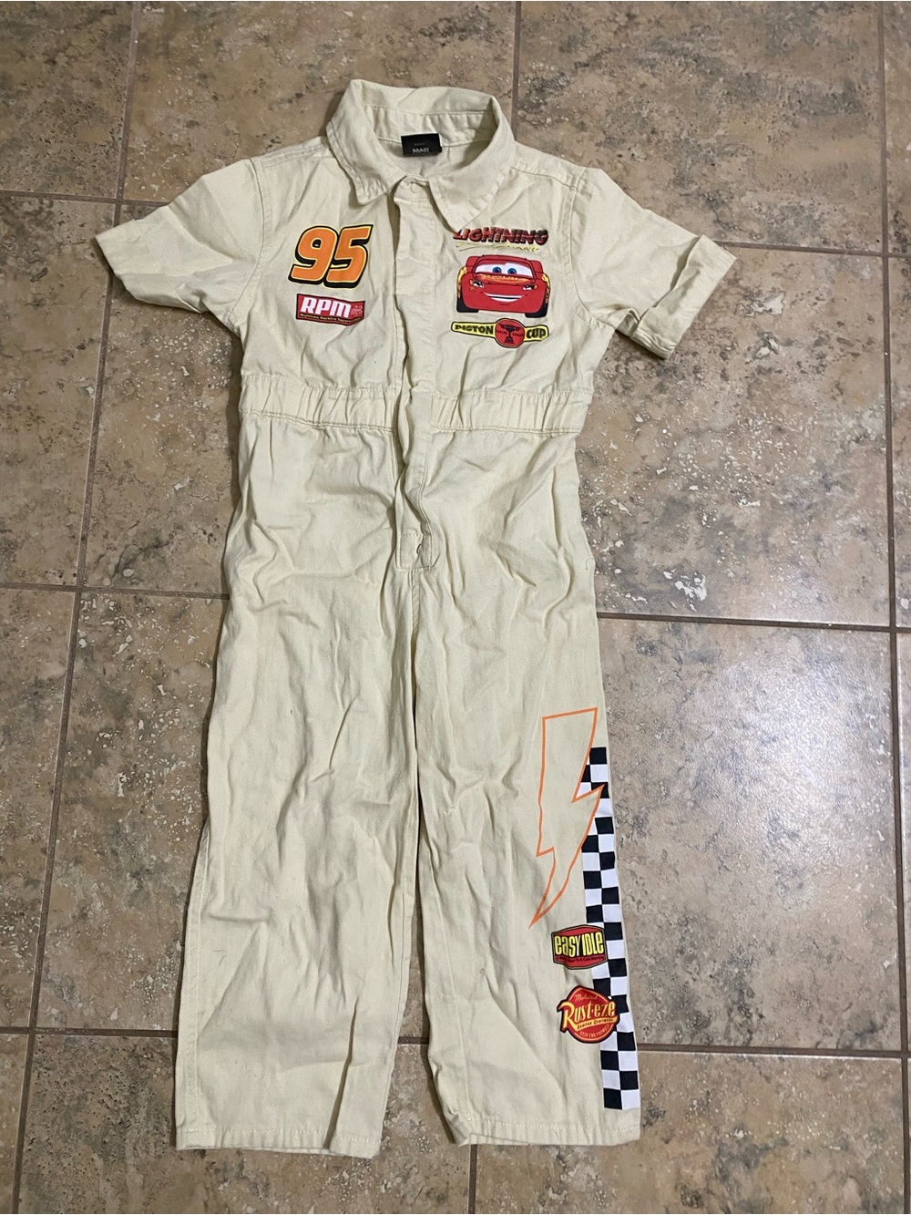 Disney Pixar Cars Lightning McQueen Khaki Mechanic Kids Embroidered Jumpsuit 4T - Picture 2 of 16